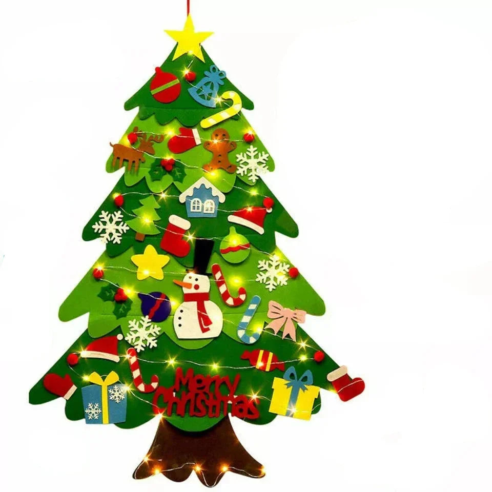 FieltroLuz™ – Árbol navideño Montessori con luces y adornos reutilizables